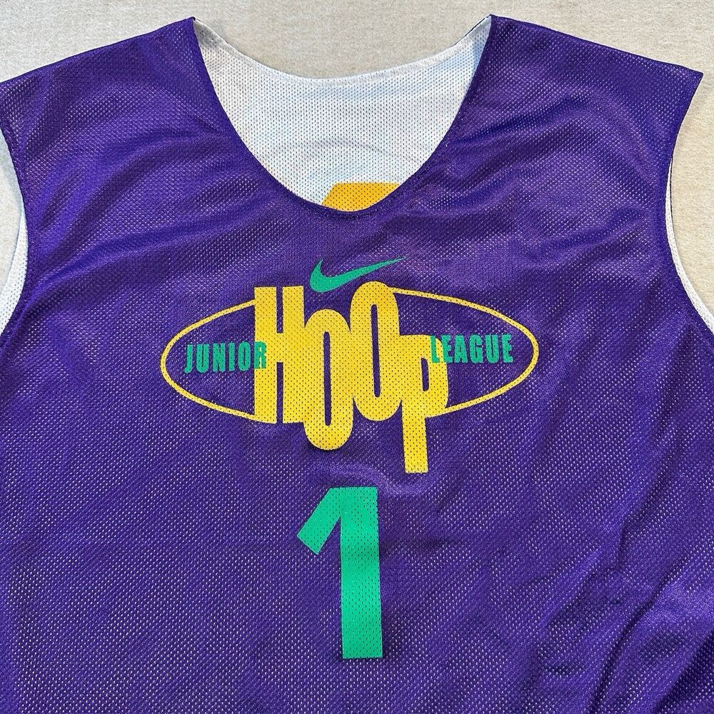 Nike Junior Hoop League Reversible Basketball Jersey Xl White Purple #1 Practice View 2
